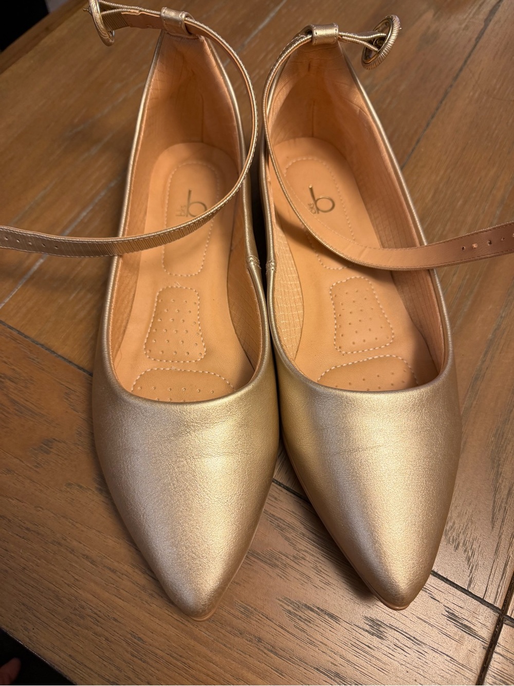 Bakers Metallic Gold Pointed-Toe Ankle-Strap Flats